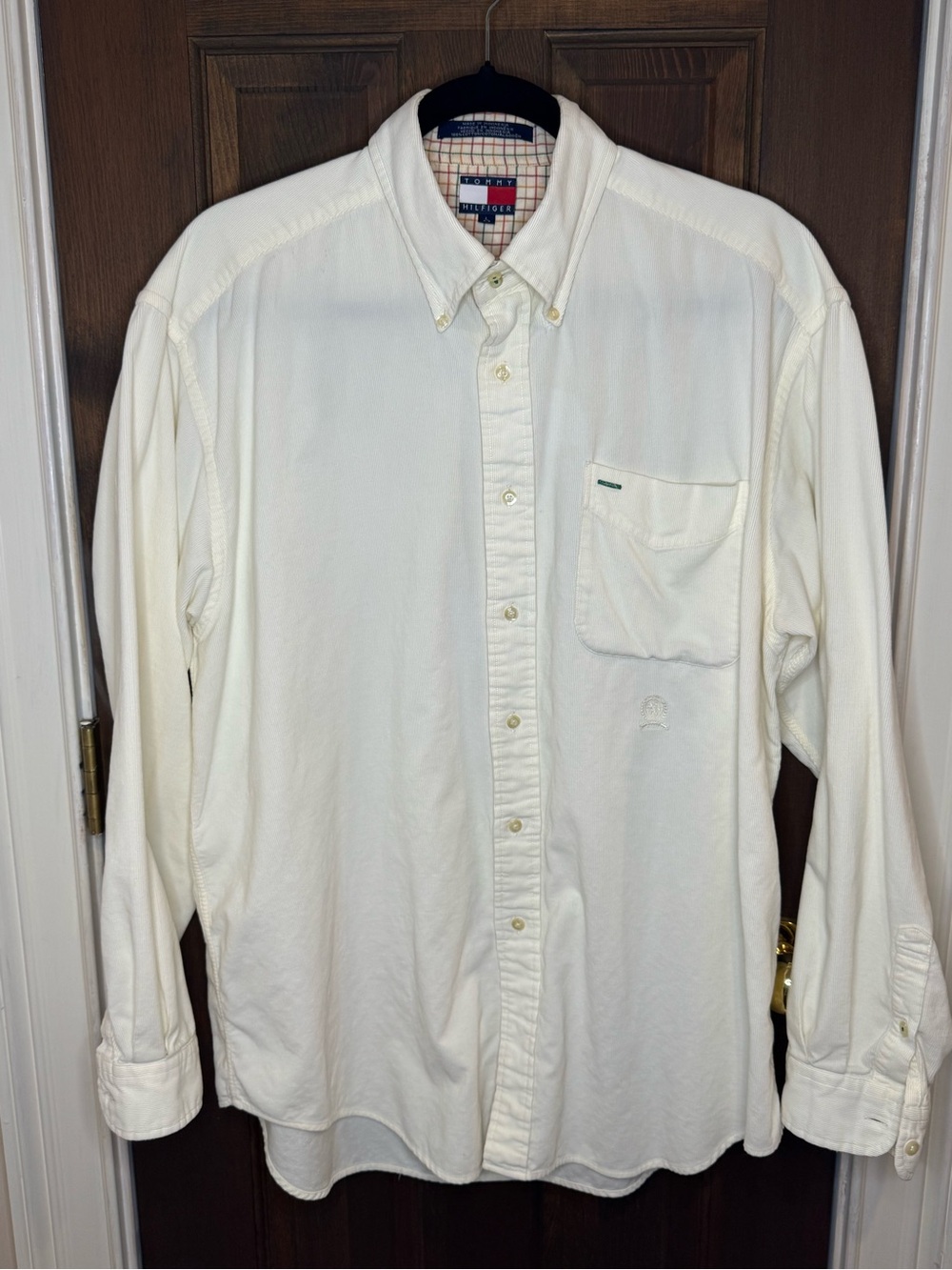 Vintage 90s Tommy Hilfiger Cream Corduroy Button-Down Shirt - Size L